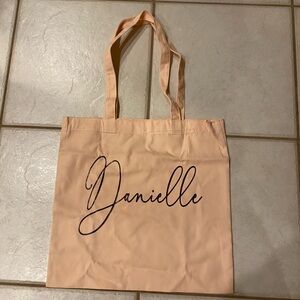 Peach blush personalized canvas tote. “Danielle”. Brand new!!!